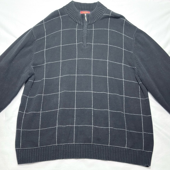 Vintage Austin Reed London Men's Navy Blue Geometric 1/4 Zip Sweater 2XL - Picture 1 of 14